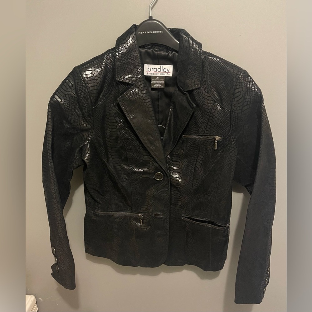 Bradley Bayou Black Leather Blazer Size XS